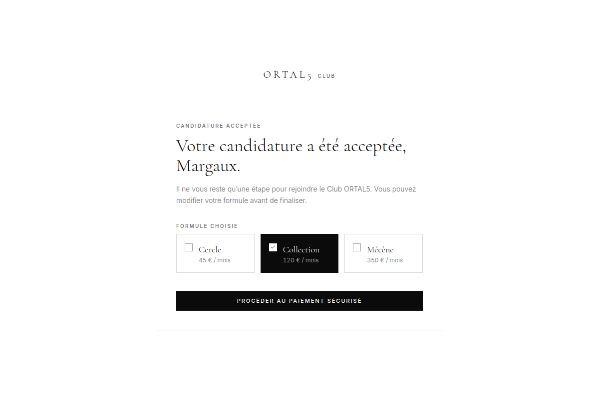 Candidature acceptée : choix de la formule