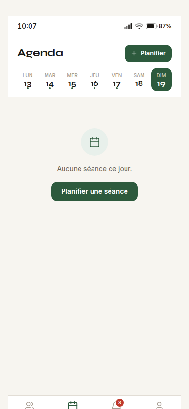 Agenda de la semaine, séances planifiables