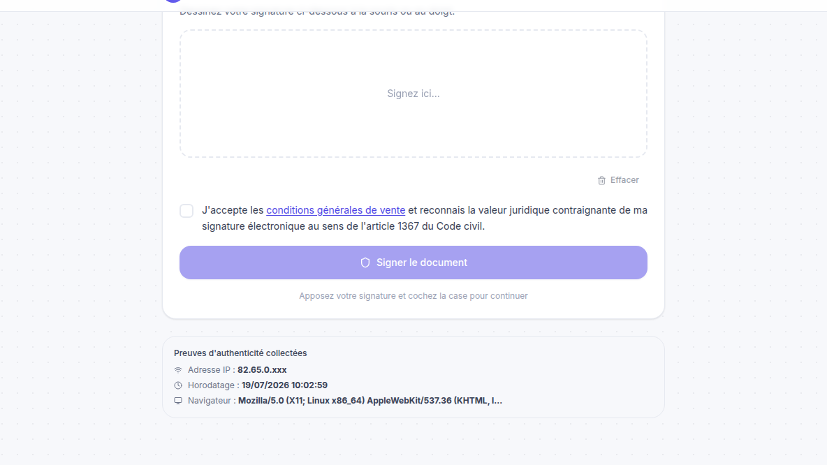 Une signature à valeur probante