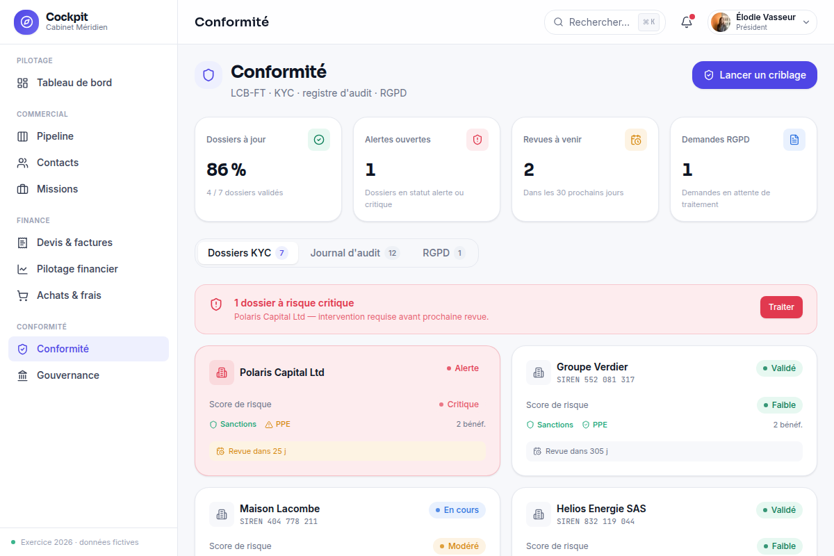 Conformité LCB-FT : criblage KYC et scoring risque
