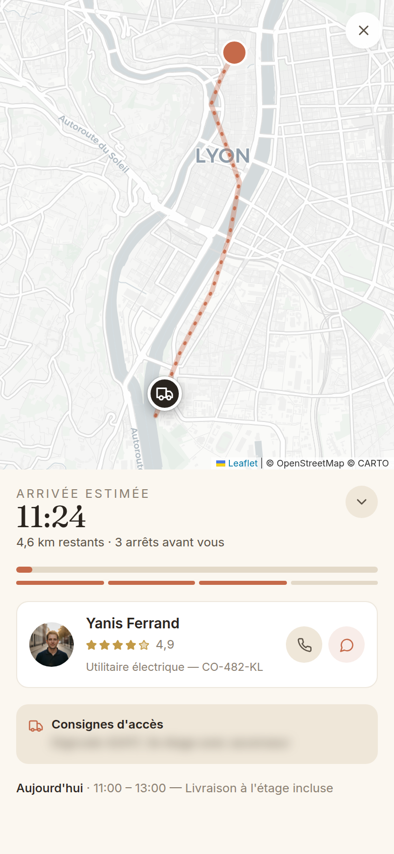 Livreur suivi en direct sur la carte