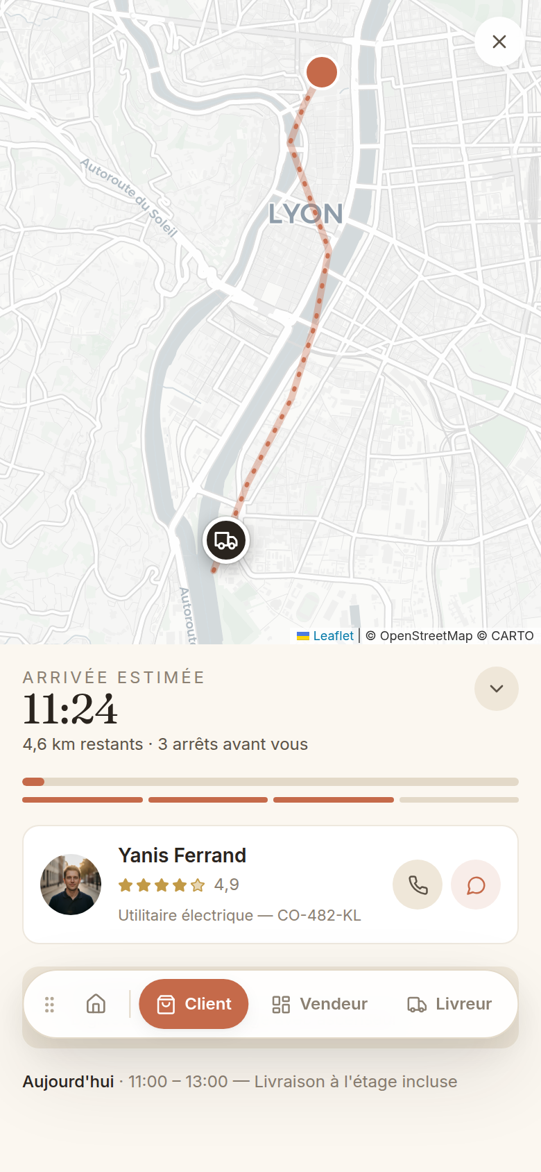 Suivi du livreur en direct sur la carte