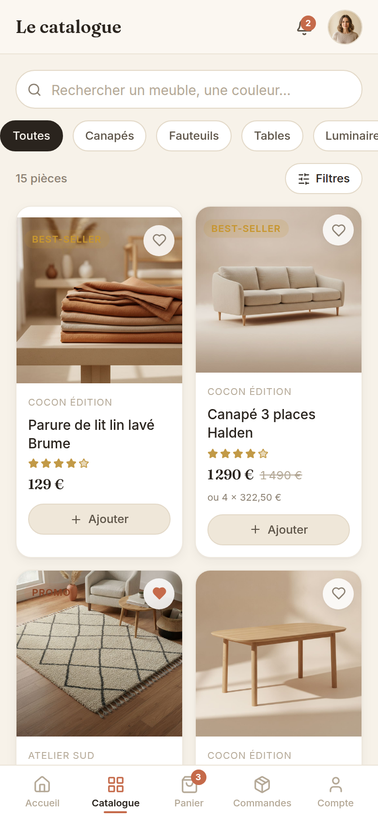 Catalogue filtrable par univers
