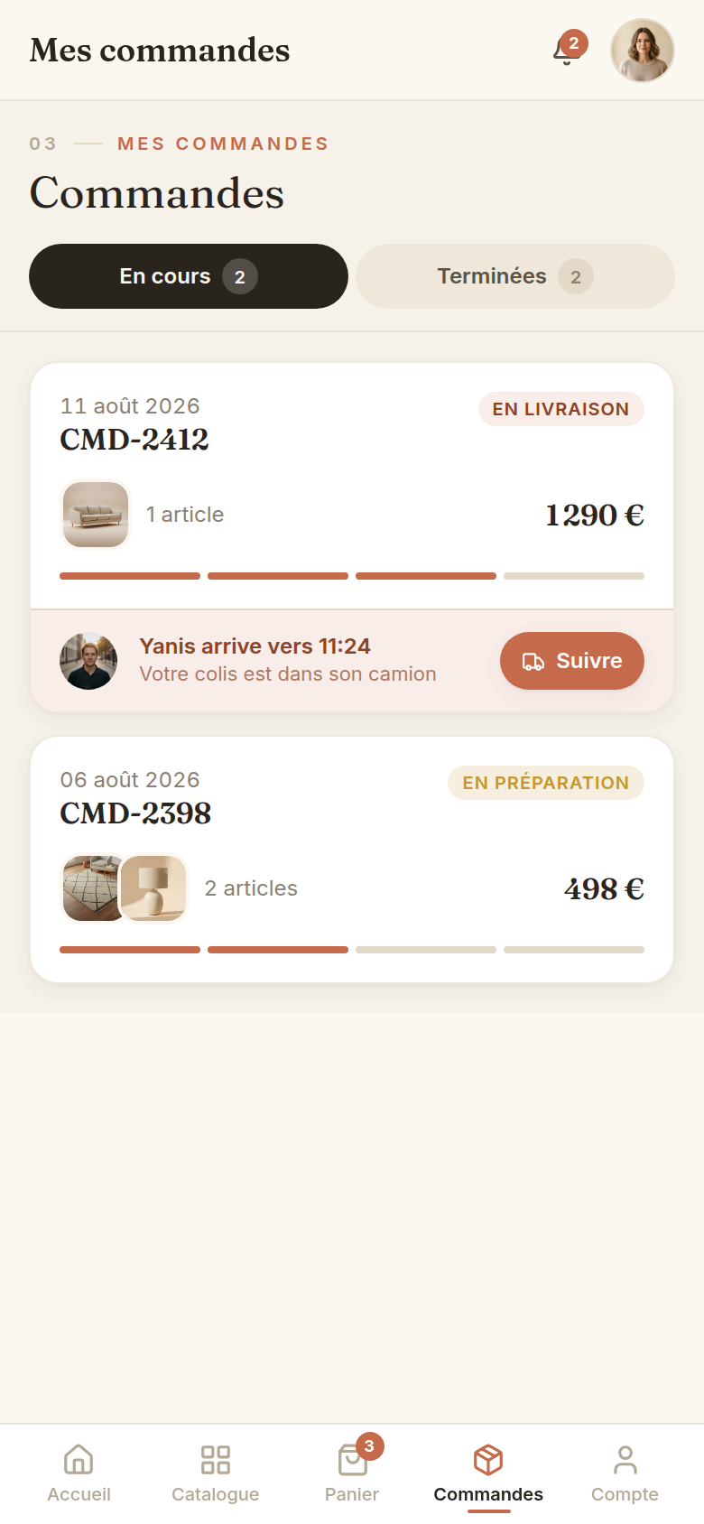 Suivi des commandes en cours