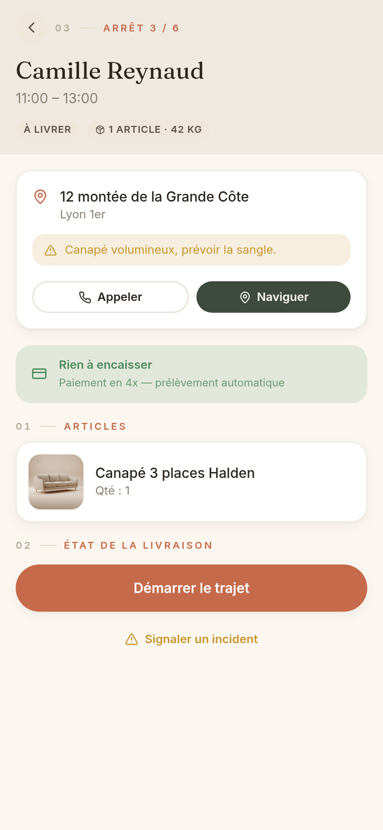 Détail de l'arrêt et validation livraison