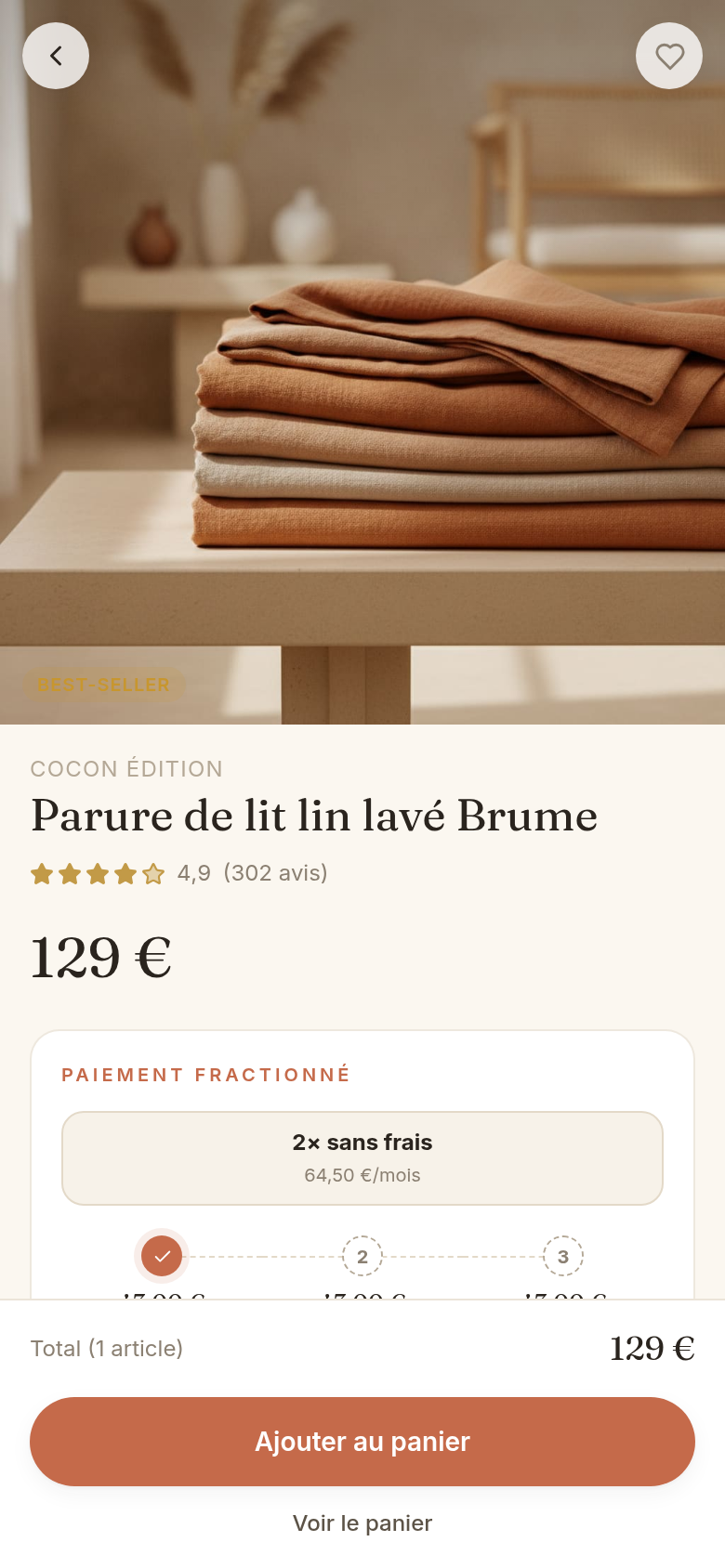 Fiche produit avec plan de paiement
