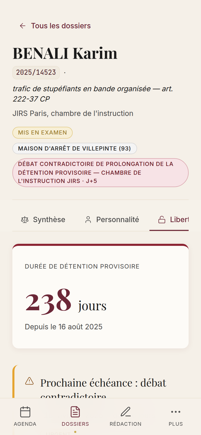Suivi de la détention provisoire