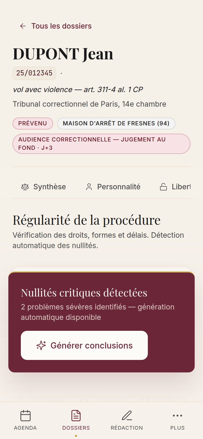 Détection des nullités de procédure