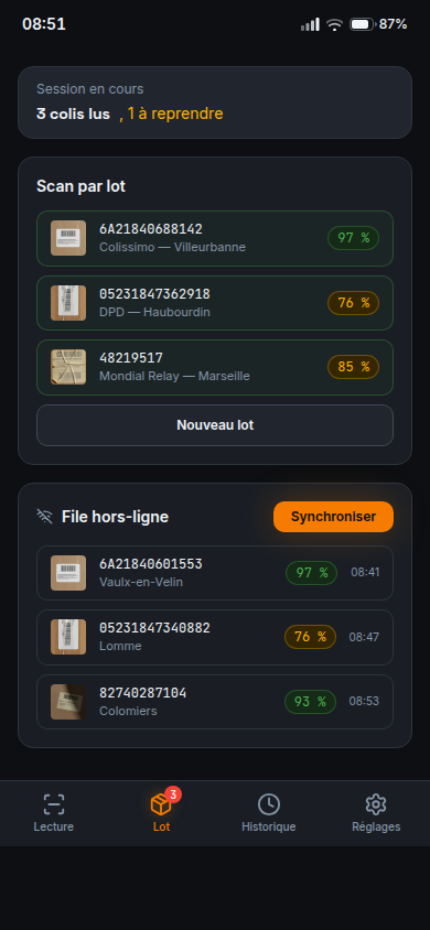 Scan par lot : 3 colis lus d'un coup