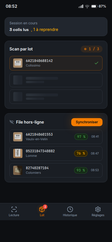 Scan par lot en cours de traitement