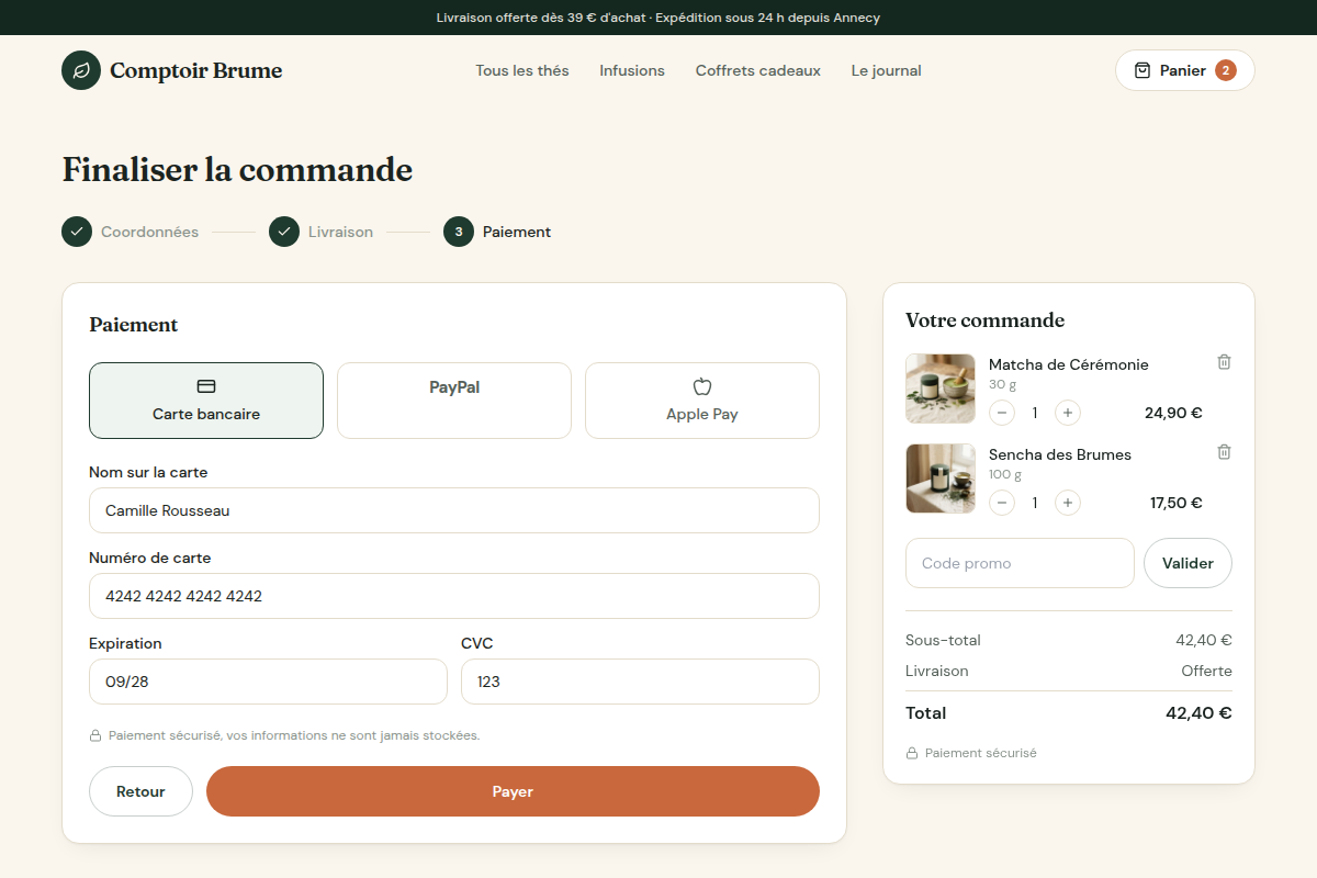 Tunnel de commande, étape paiement