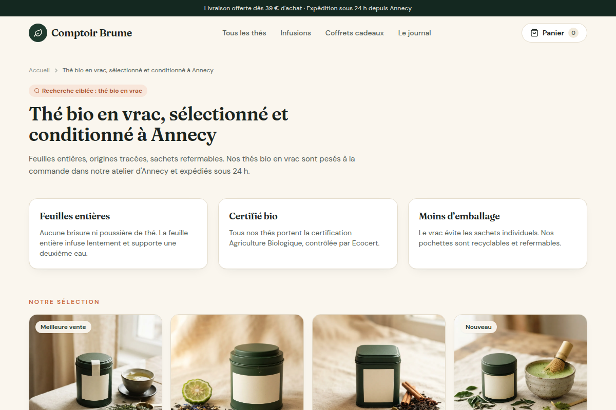 Page dédiée à une recherche ciblée