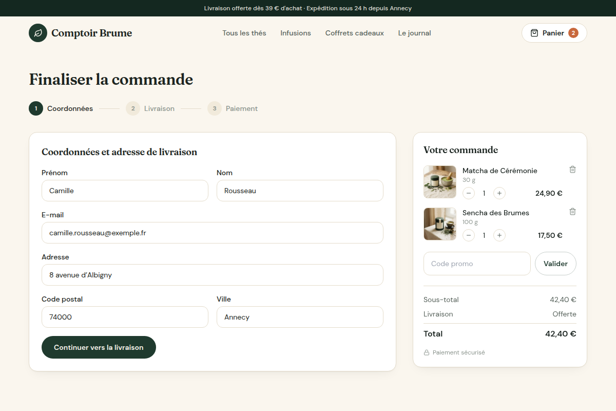 Tunnel de commande, étape adresse
