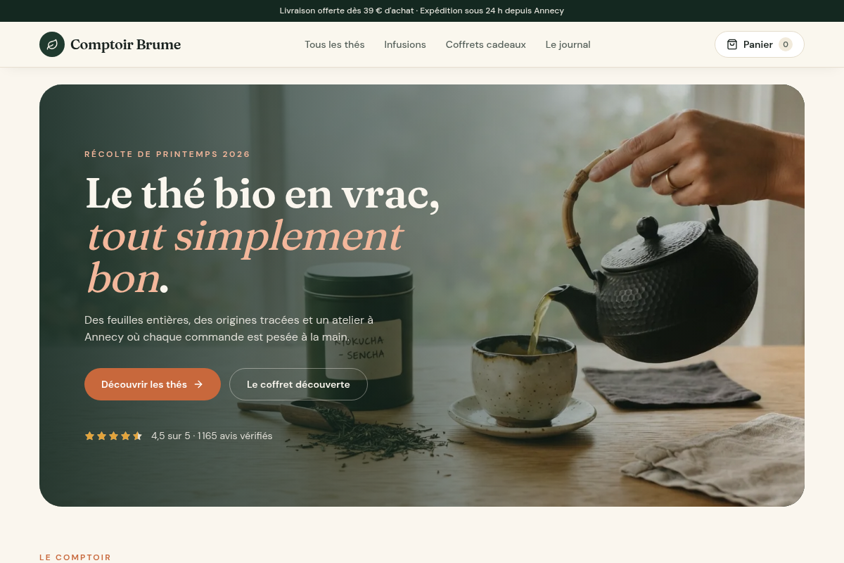 Page d'accueil, thés bio en vrac