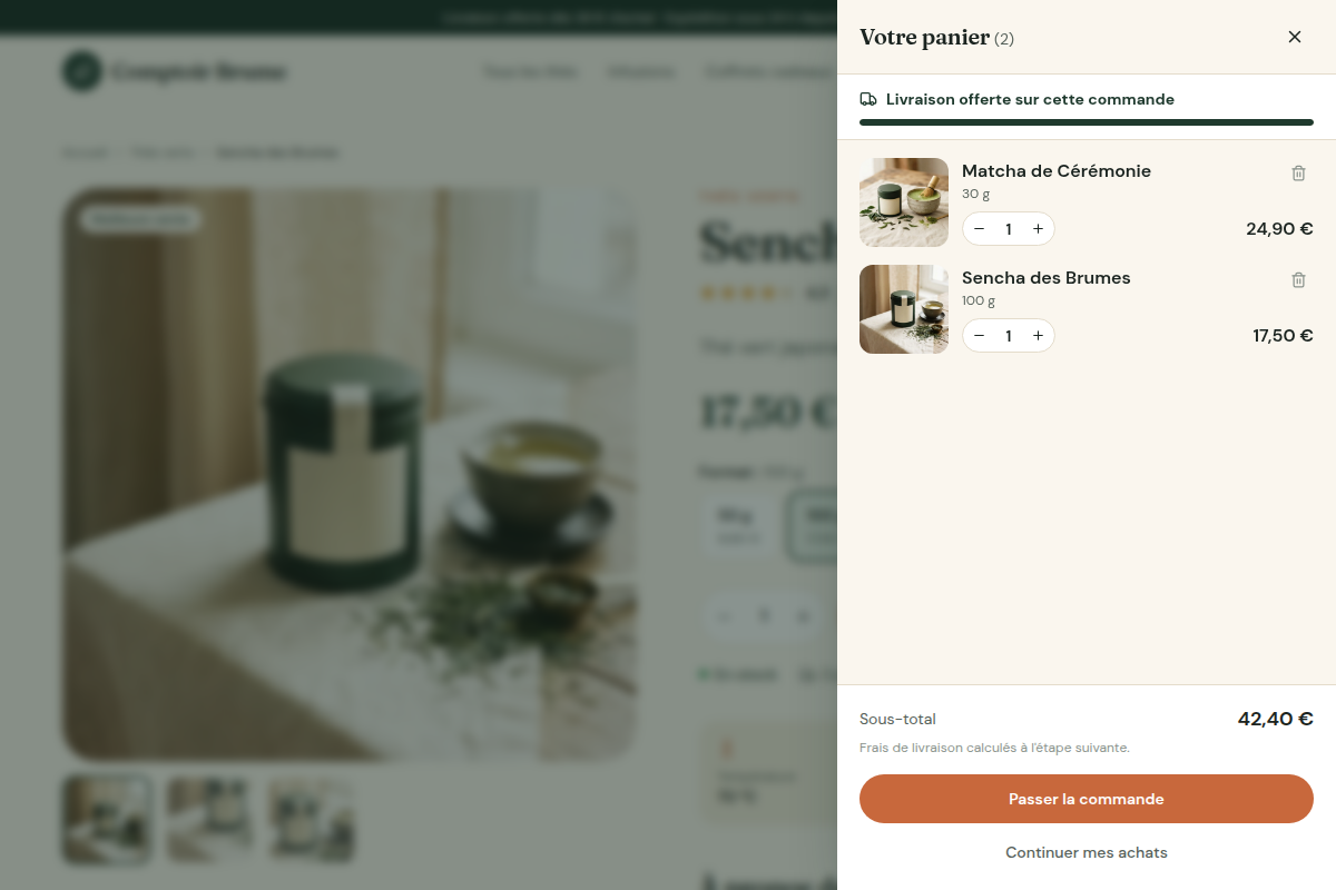 Panier avec barre de livraison offerte