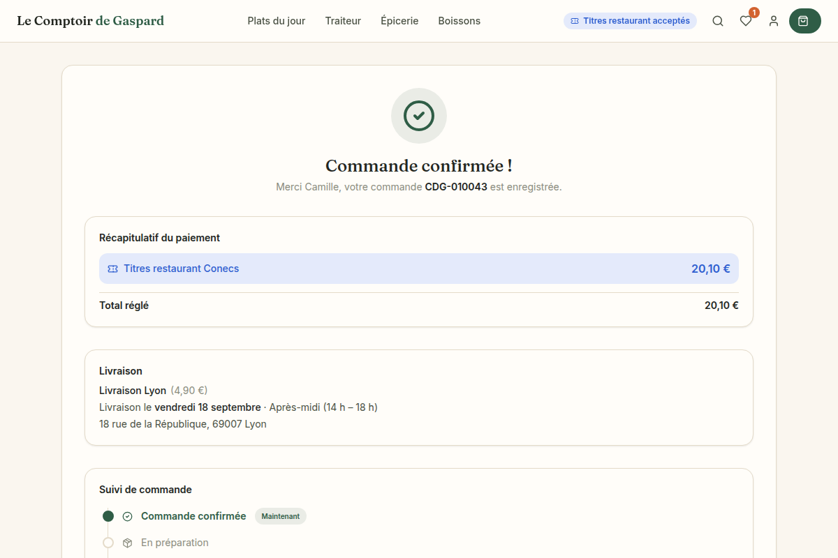 Confirmation de commande