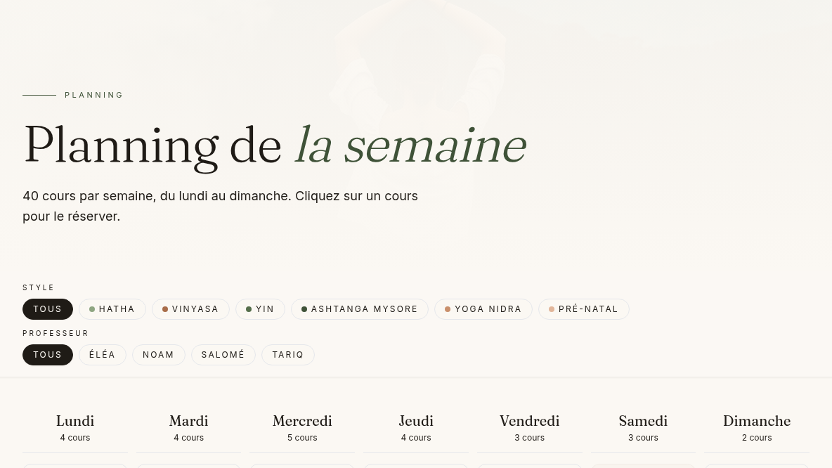 Planning filtrable, réservation en un clic