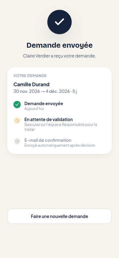 Demande envoyée, suivie étape par étape