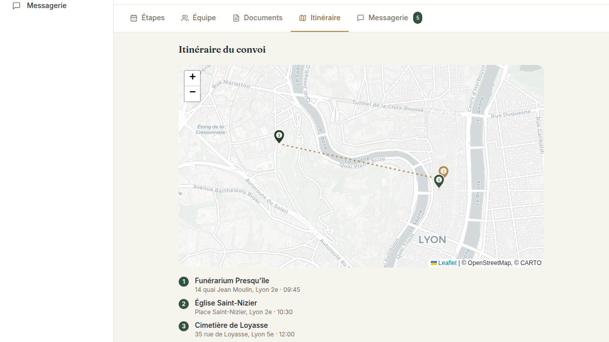 L'itinéraire du convoi sur carte
