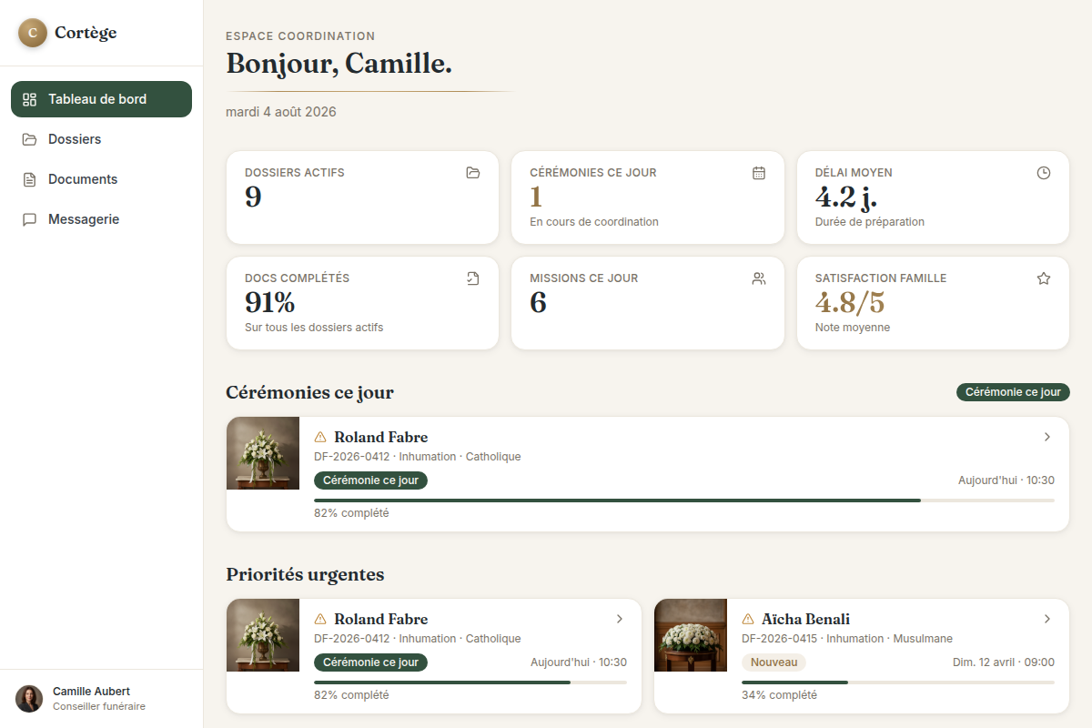 Tableau de bord de coordination funéraire