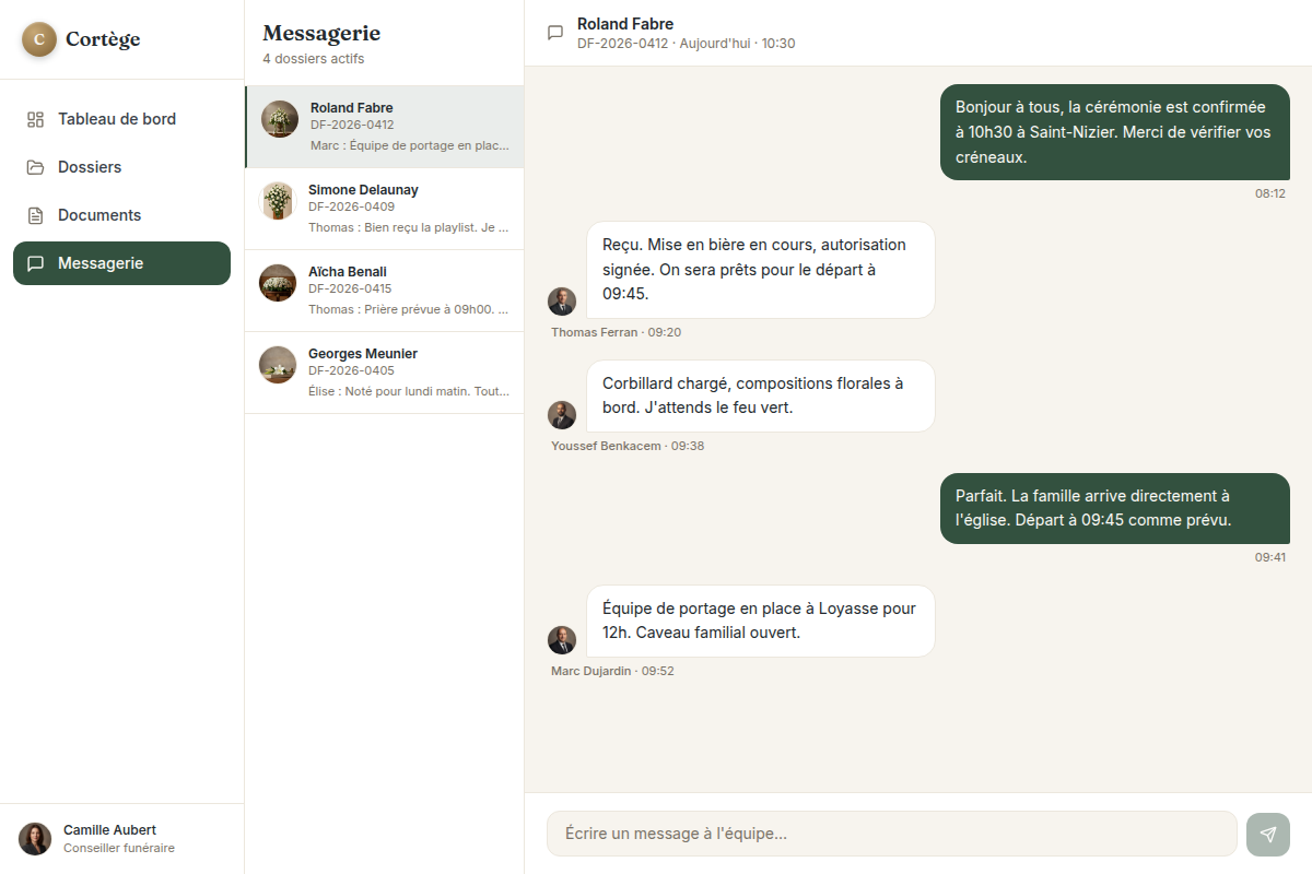 Messagerie inter-équipes par dossier