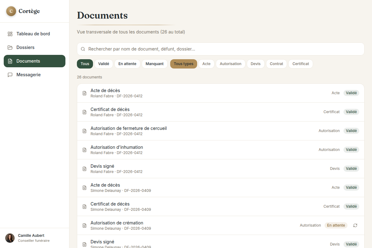 Gestion documentaire du dossier funéraire