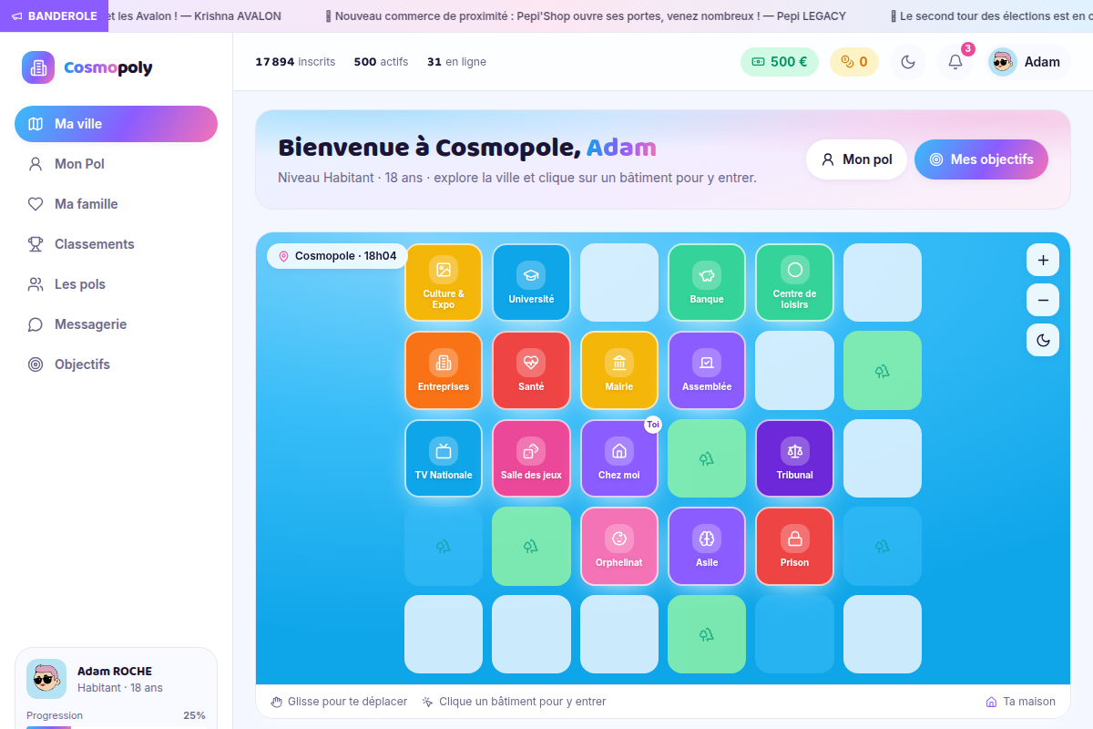 La carte de ville, hub central du jeu