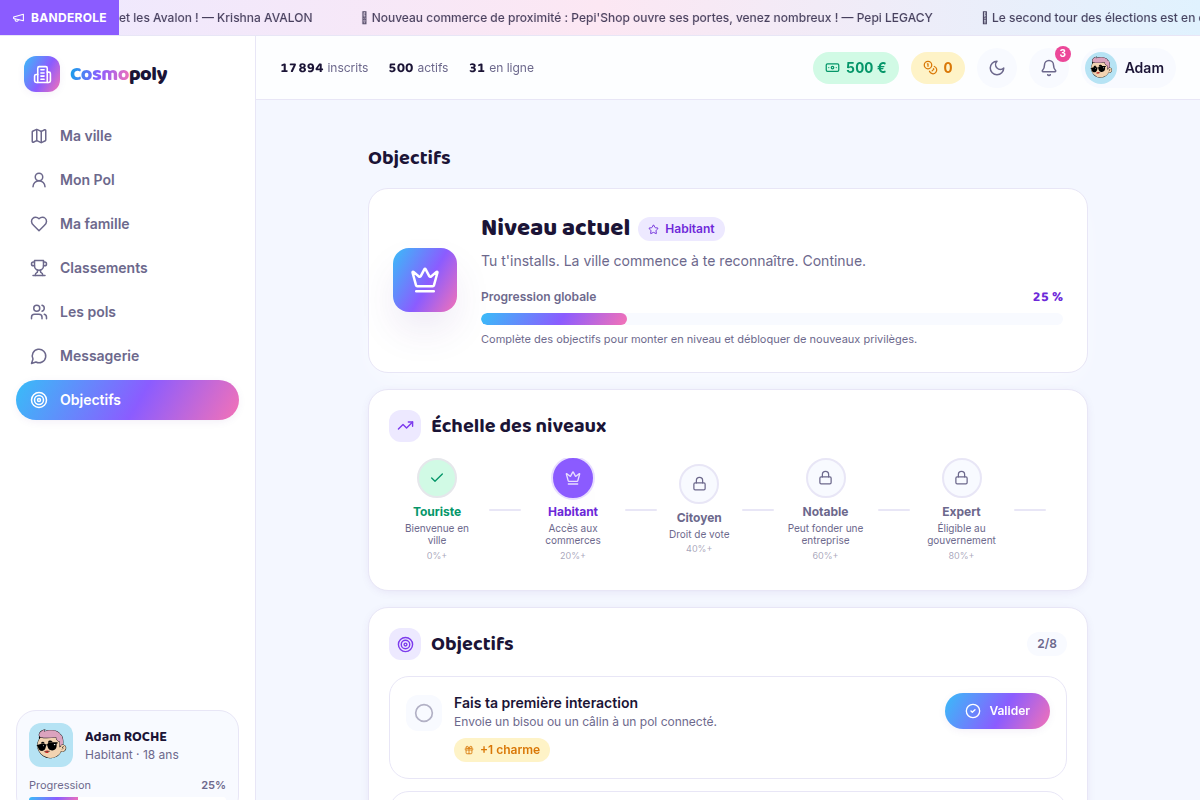 Progression par niveaux et objectifs
