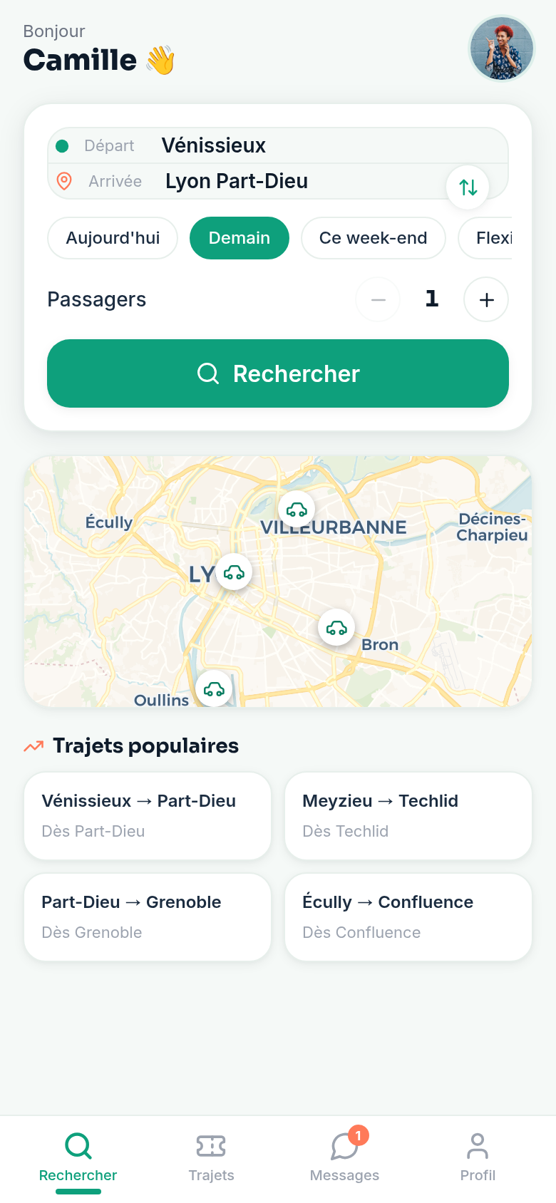 Recherche de trajets et carte interactive