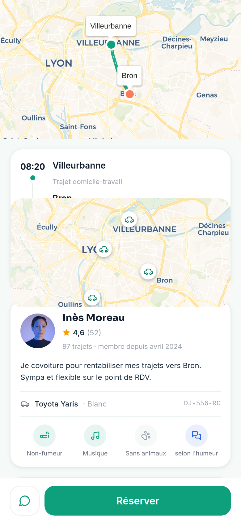 Détail du trajet et profil conducteur