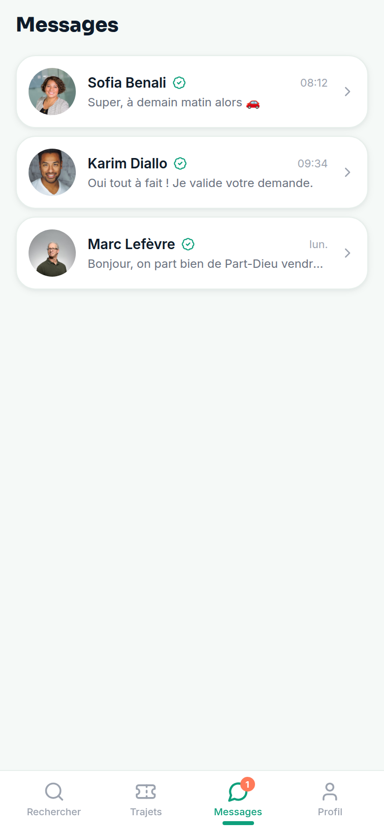 Messagerie entre passager et conducteur