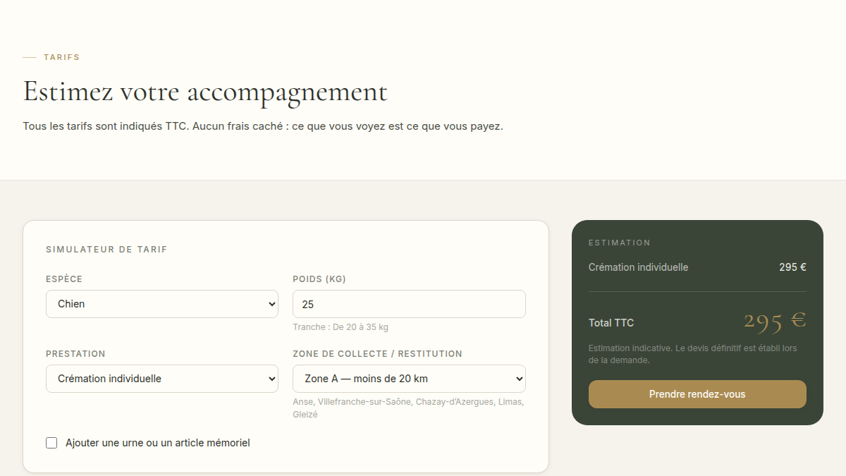 Simulateur de tarif au poids