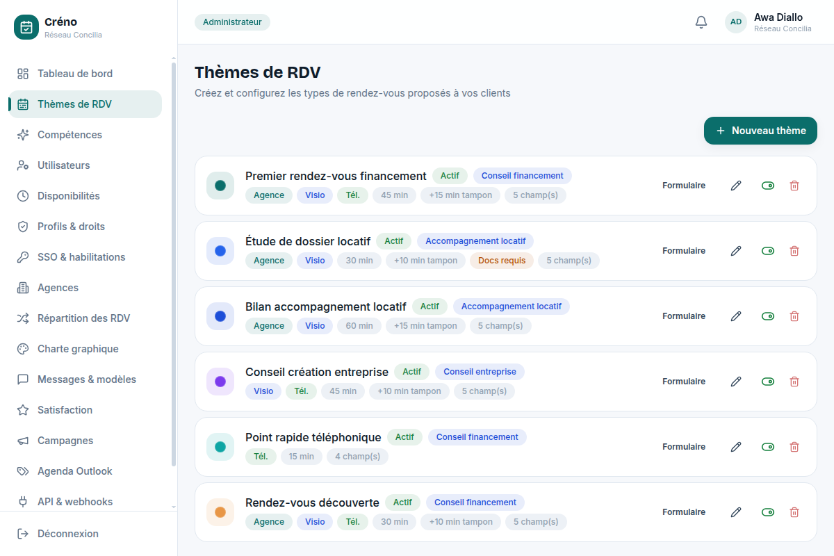 Thèmes de rendez-vous configurables