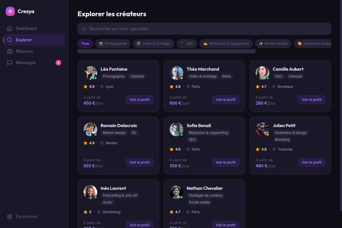 Explorer les créateurs par spécialité
