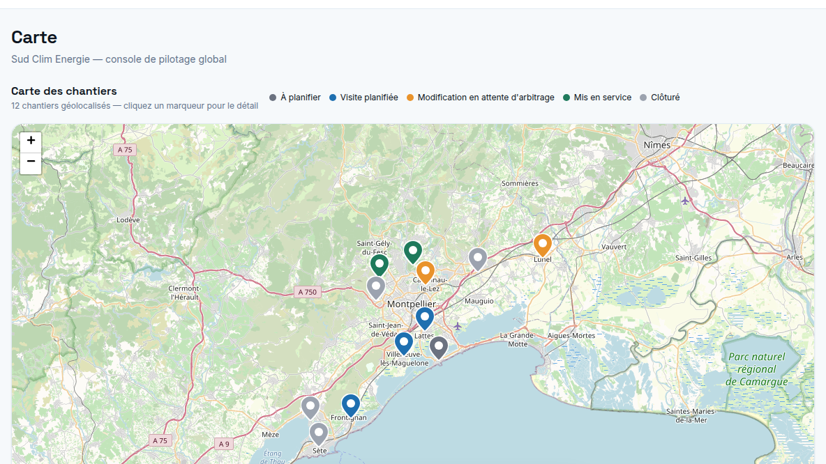 Carte de pilotage des chantiers