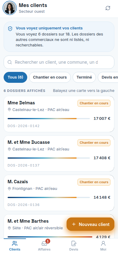Liste des clients du secteur