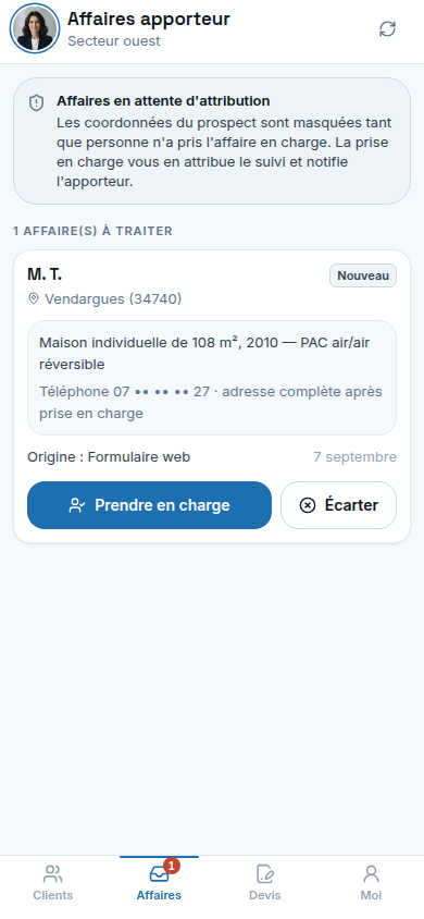 Inbox des affaires a prendre en charge