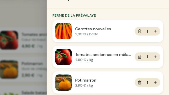 Panier groupé par producteur, retrait unique