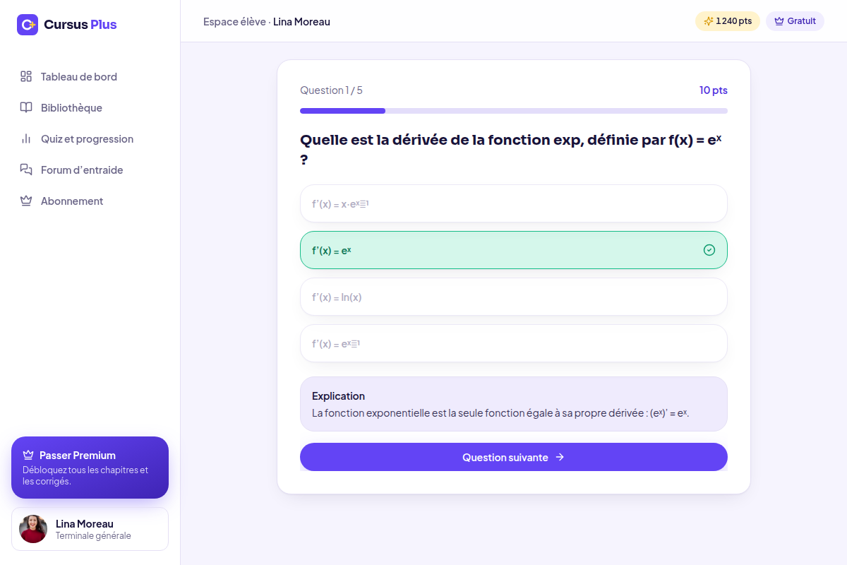 Quiz avec correction immédiate et points