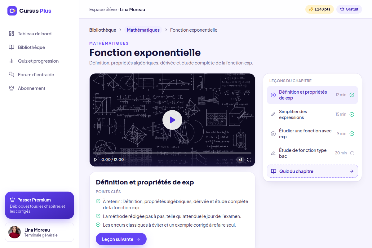 Fiche de chapitre avec leçons et corrigés