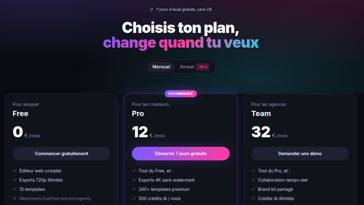 Freemium avec essai sans carte