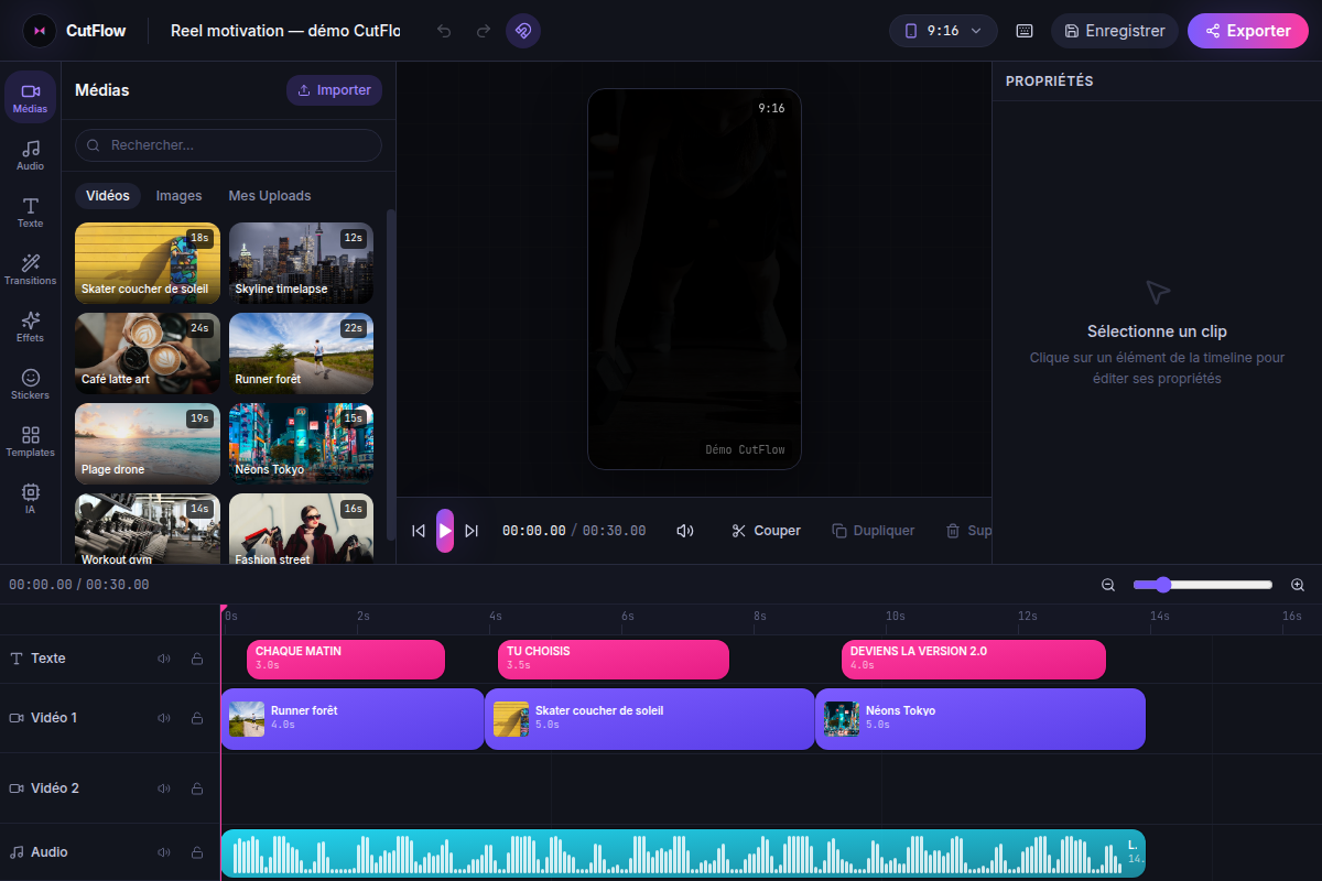 Éditeur web : médiathèque, preview et timeline