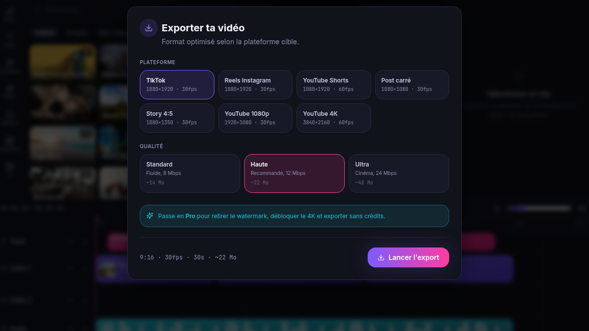 Export calibré pour chaque plateforme