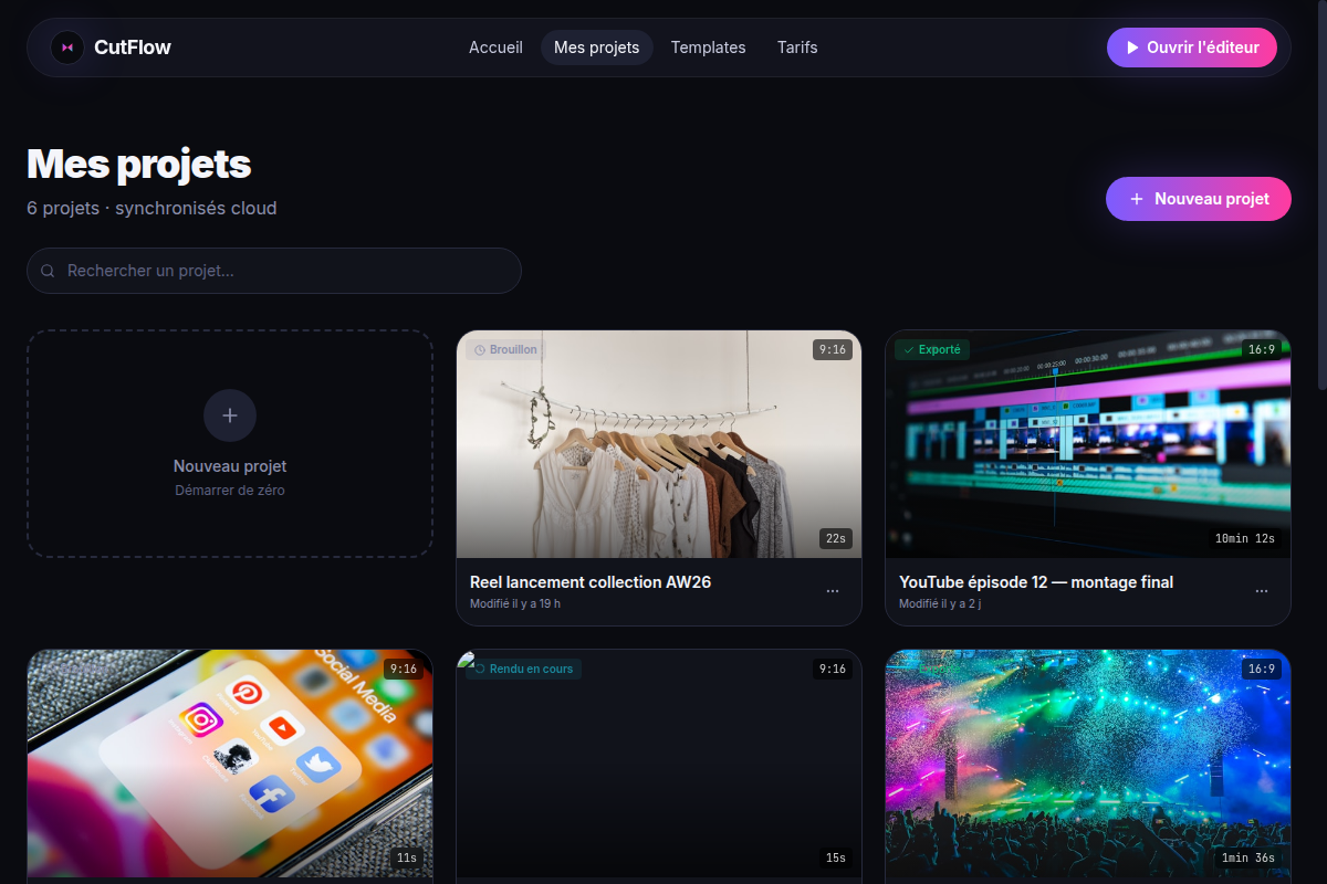 Mes projets : statuts et sync cloud