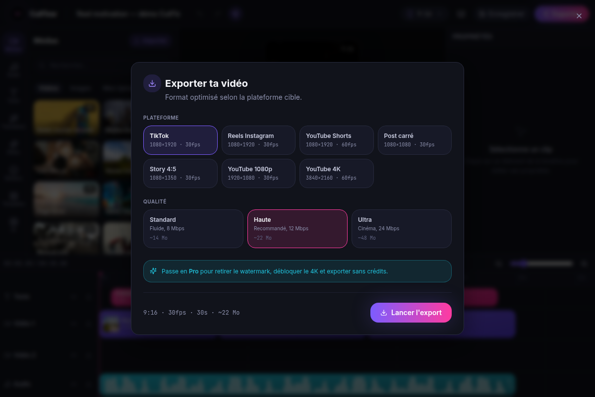 Fenêtre d'export multi-plateforme