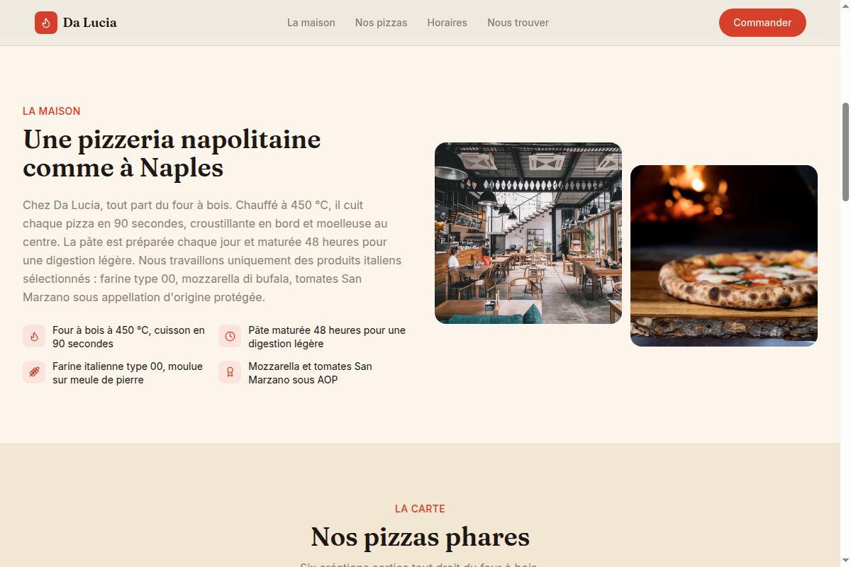 Présentation de la pizzeria et du four à bois
