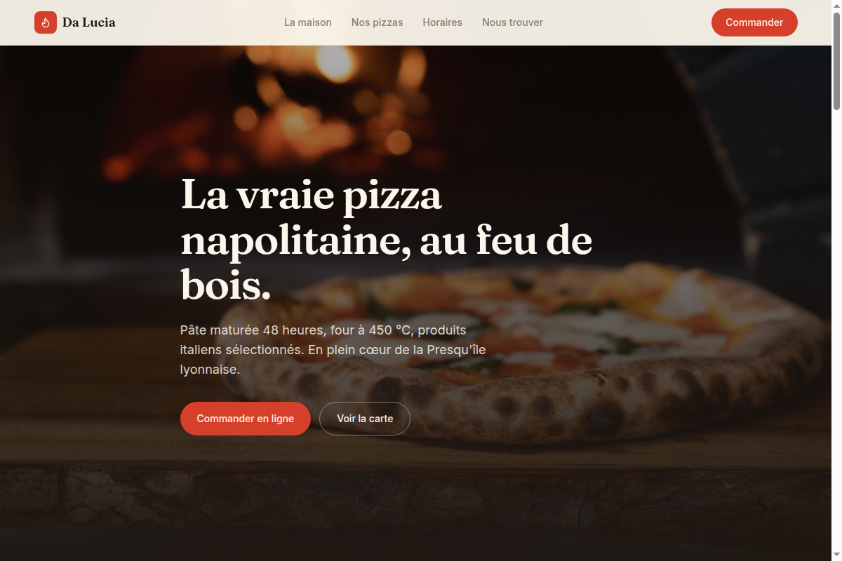 Page d'accueil du site vitrine Da Lucia