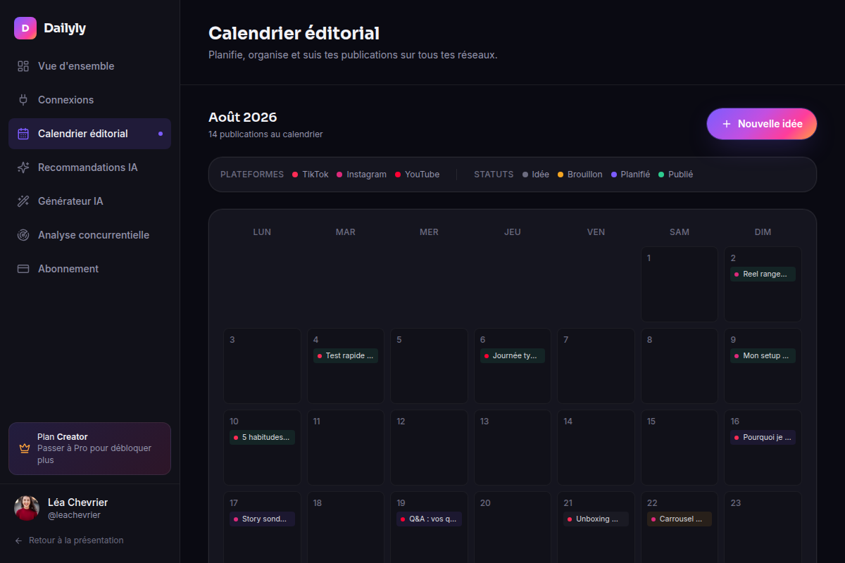 Calendrier éditorial mensuel