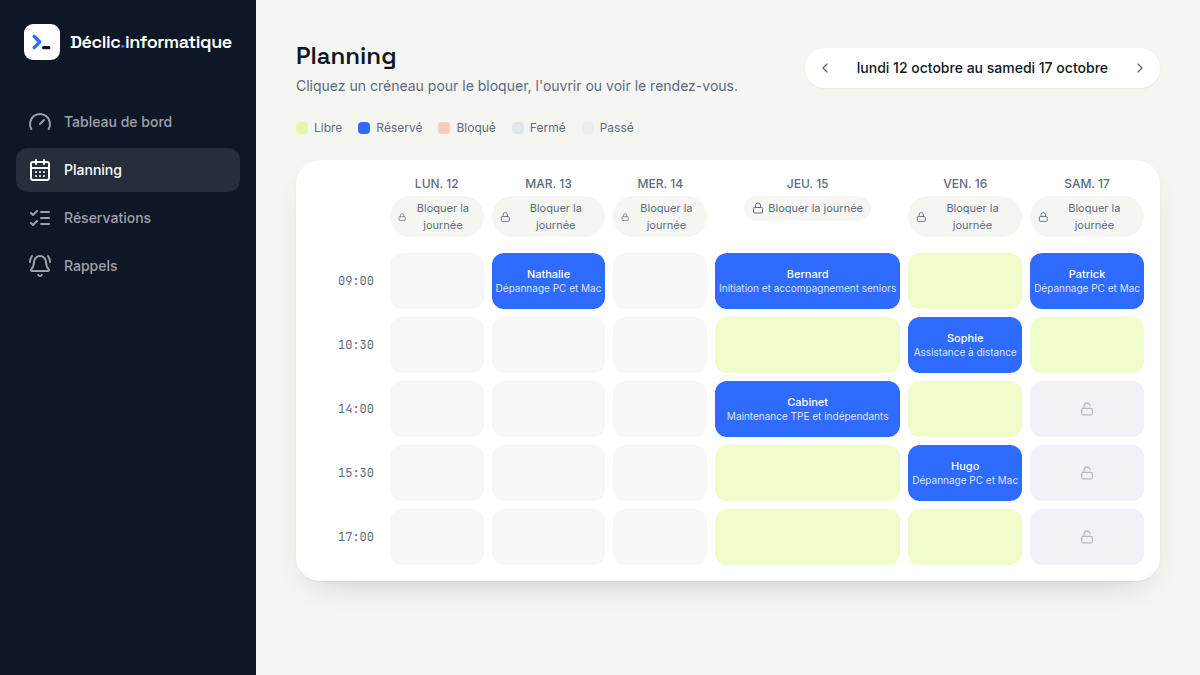 Planning codé par couleur