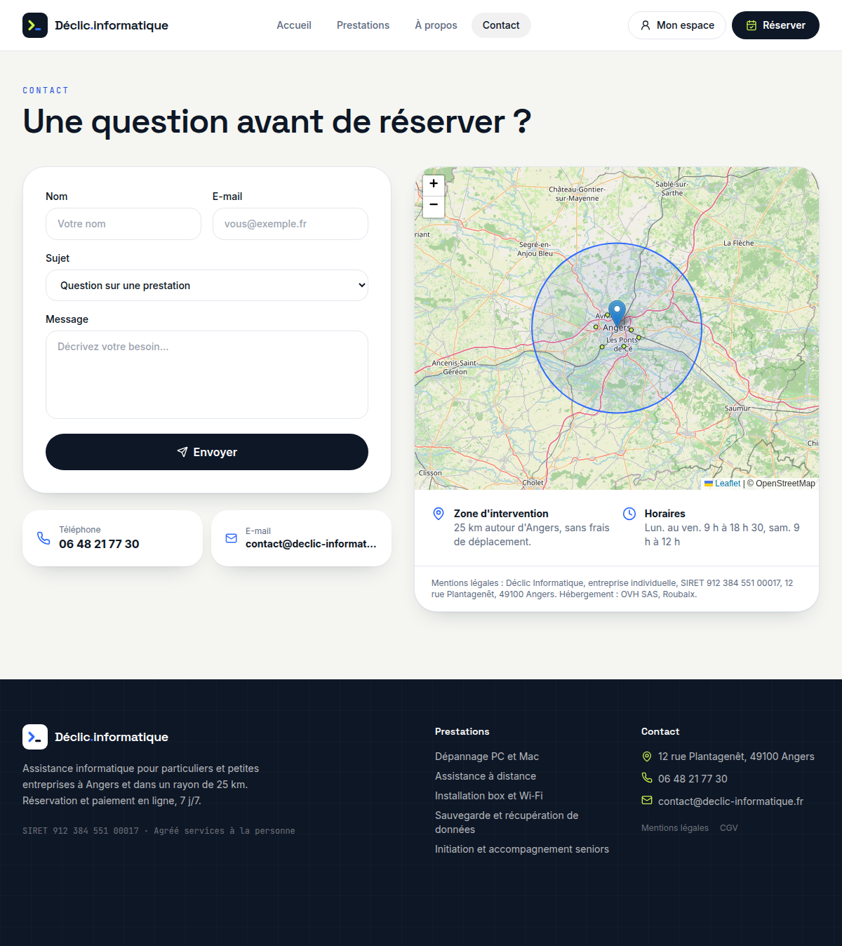 Contact : formulaire, carte et horaires